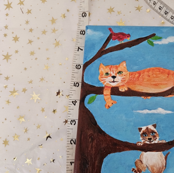 Original Art /Acrylic Canvas /Cute Kitties in a Tree / 8in x 8in - Picture 6 of 11